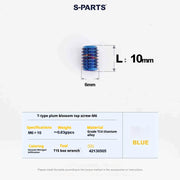 S-PARTS T15 M6 Flat-Bottom Titanium Set Screws — L8/L10/L12/L16 — L10mm / Blue