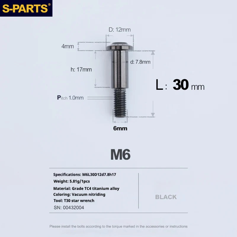 S-PARTS A3 M6 Umbrella Head Step Bolts — Black — 36 Specifications — L30 D12 step screws D7.8 H17