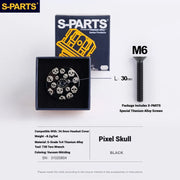 S-PARTS Titanium OD2 34.9 mm Laser Headset Cap — CNC Machined — Multiple Designs Available — Pixel Skull (Set) Black