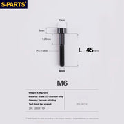 S-PARTS M6 Titanium Stem & Caliper Bolts — 30–70mm — 5mm Hex — L45mm / Black