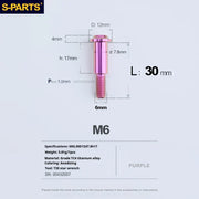 S-PARTS A3 M6 Umbrella Head Step Bolts — Purple — 36 Specifications — L30 D12 step screws D7.8 H17