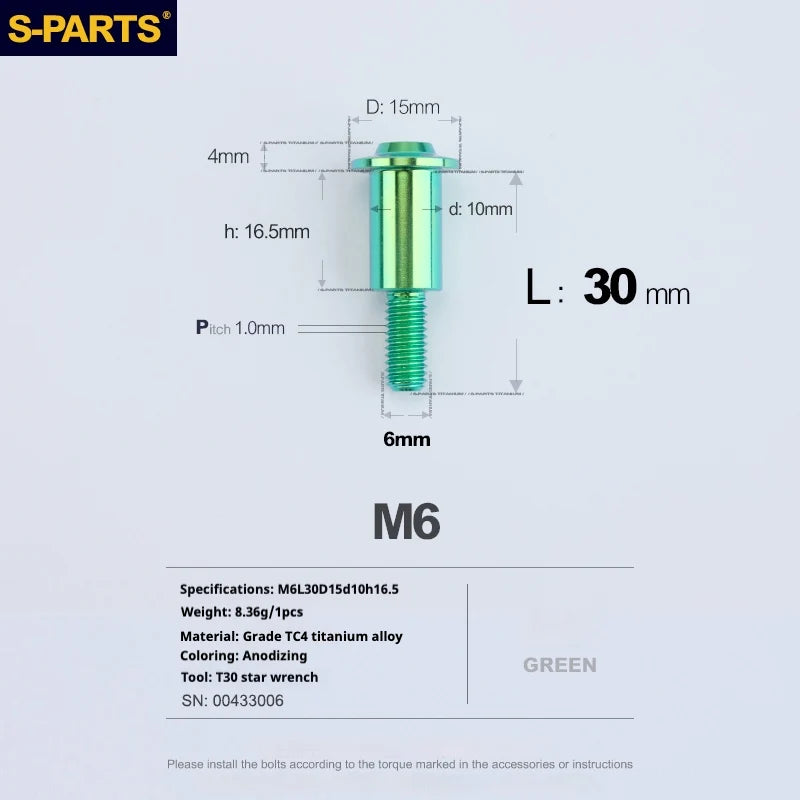 S-PARTS A3 M6 Umbrella Head Step Bolts — Green — 36 Specifications — L30 D15 step screws D10 H16.5