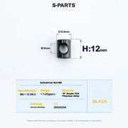 S-PARTS M6 Titanium Seatpost Step-Down Bolt & Nut Kit — 22 / 30 / 35 / 40mm — Black / Cylindrical nut(M6 D9.5 H12)