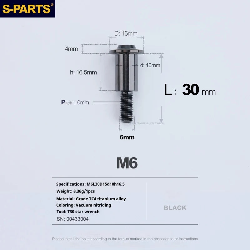 S-PARTS A3 M6 Umbrella Head Step Bolts — Black — 36 Specifications — L30 D15 step screws D10 H16.5