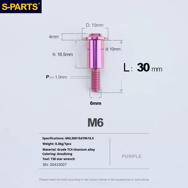 S-PARTS A3 M6 Umbrella Head Step Bolts — Purple — 36 Specifications — L30 D15 step screws D10 H16.5