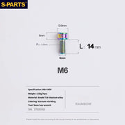 S-PARTS M6 Cylindrical Head Titanium Bolts — 10–25mm — M6×14mm / Rainbow