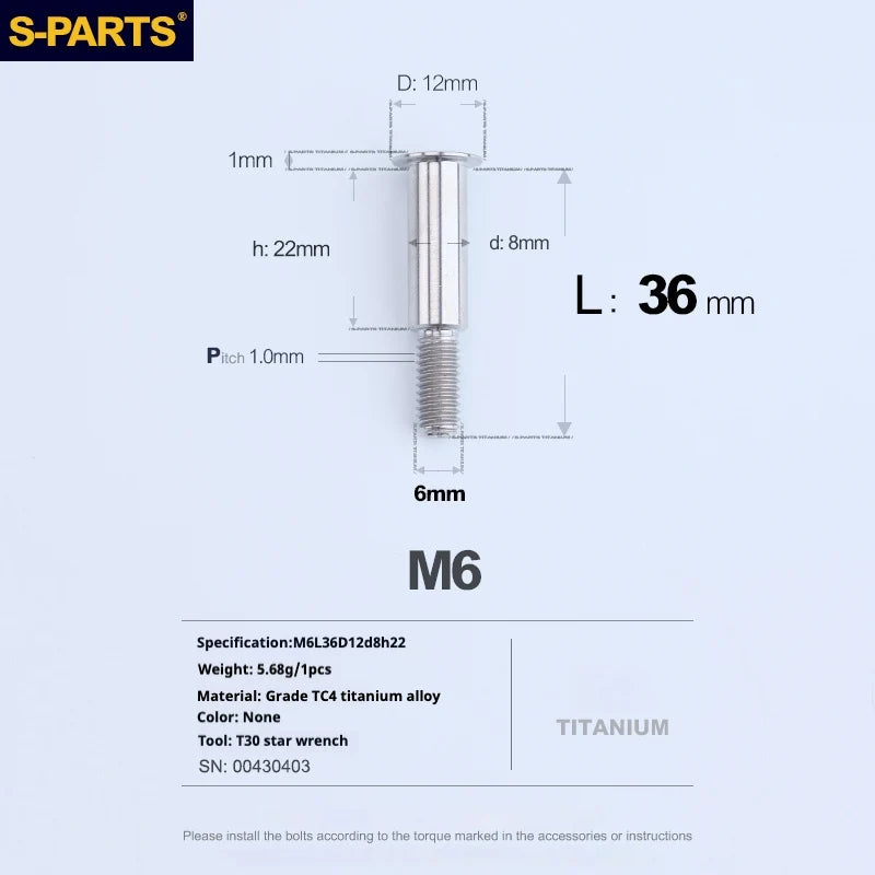 S-PARTS A3 M6 Umbrella Head Step Bolts — Titanium — 36 Specifications — L36 D12 step screws D8 H22