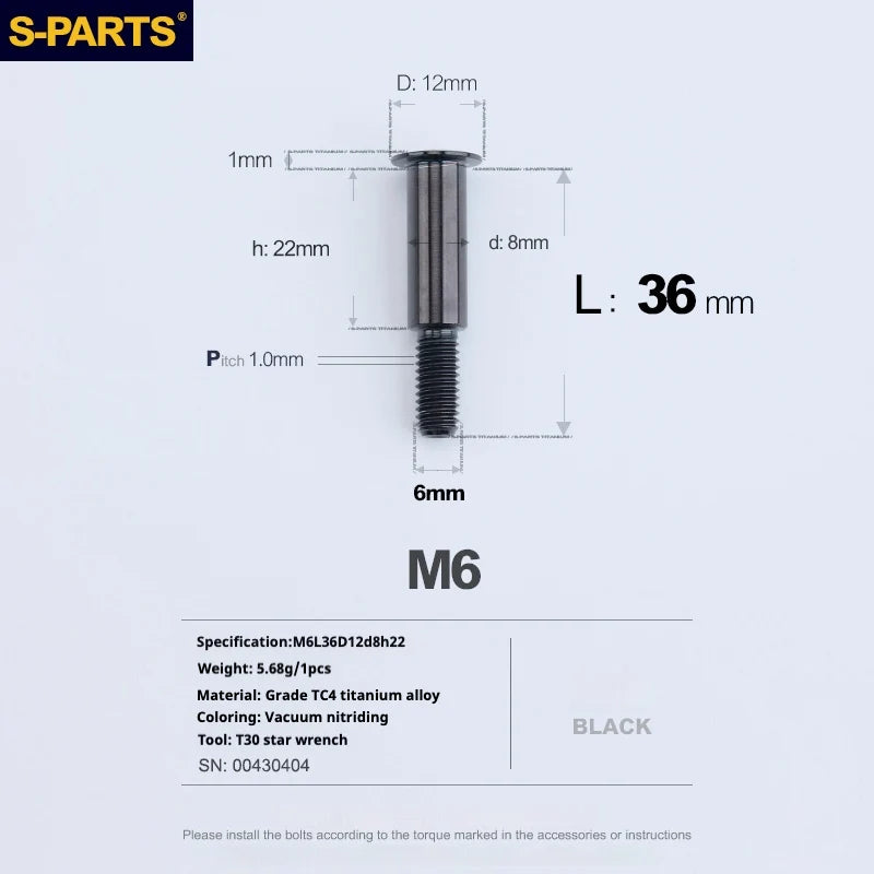 S-PARTS A3 M6 Umbrella Head Step Bolts — Black — 36 Specifications — L36 D12 step screws D8 H22