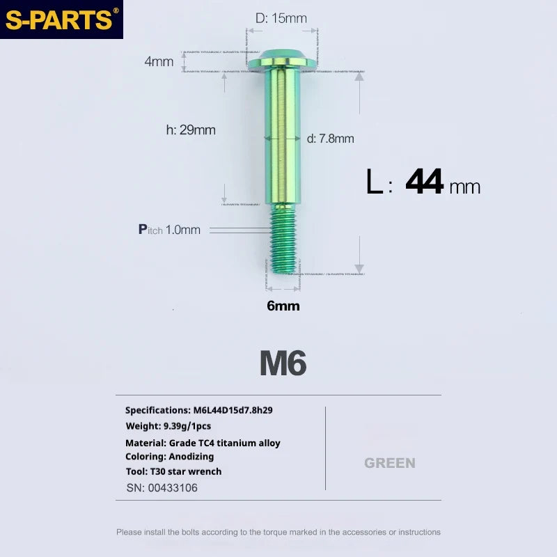 S-PARTS A3 M6 Umbrella Head Step Bolts — Green — 36 Specifications — L44 D15 step screws D7.8 H29