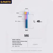 S-PARTS M6 Titanium Stem & Caliper Bolts — 30–70mm — 5mm Hex — L45mm / Candy