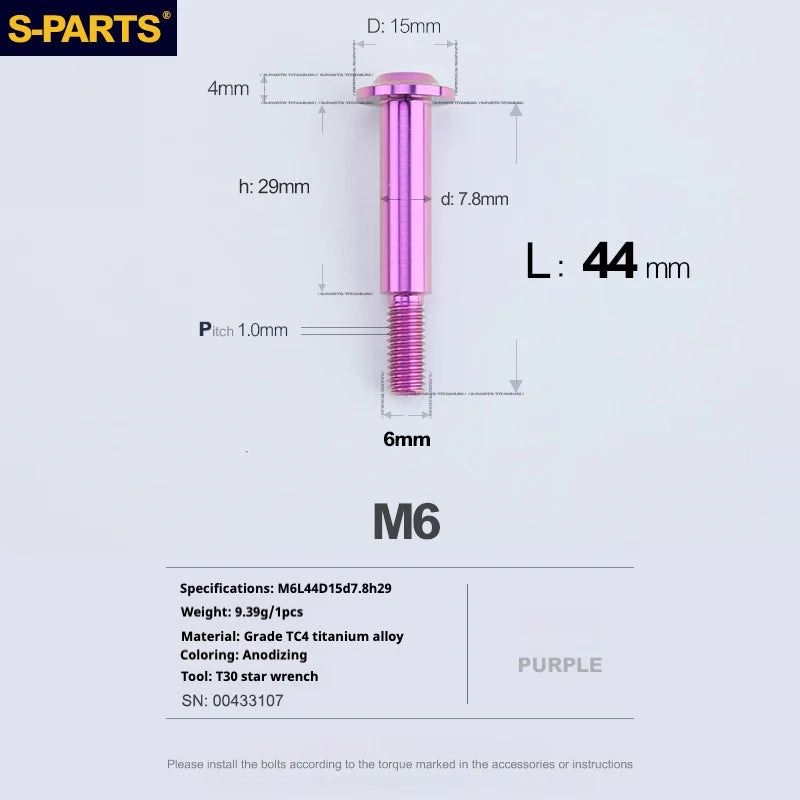 S-PARTS A3 M6 Umbrella Head Step Bolts — Purple — 36 Specifications — L44 D15 step screws D7.8 H29