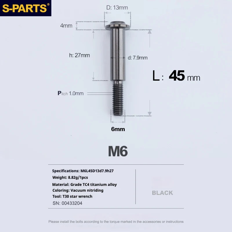 S-PARTS A3 M6 Umbrella Head Step Bolts — Black — 36 Specifications — L45 D13 step screws D7.9 H27
