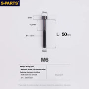 S-PARTS M6 Titanium Stem & Caliper Bolts — 30–70mm — 5mm Hex — L50mm / Black