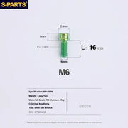 S-PARTS M6 Cylindrical Head Titanium Bolts — 10–25mm — M6×16mm / Green