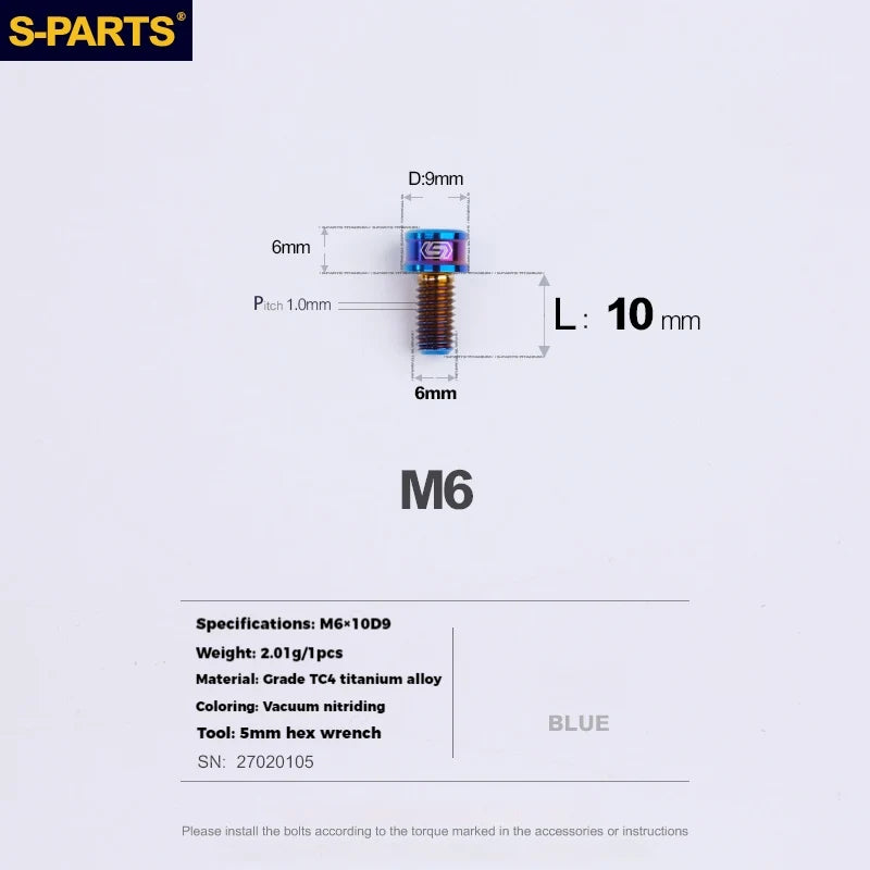 S-PARTS Titanium Cable Tension Bolts — M5/M6 — Derailleur & Brake