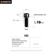 S-PARTS A2 M6 TC4 Titanium Bolts — 10–55mm — Multiple Colors — L19mm / Black