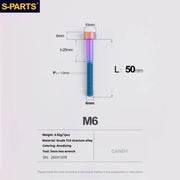 S-PARTS M6 Titanium Stem & Caliper Bolts — 30–70mm — 5mm Hex — L50mm / Candy