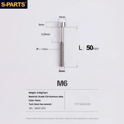 S-PARTS M6 Titanium Stem & Caliper Bolts — 30–70mm — 5mm Hex — L50mm