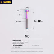 S-PARTS M6 Titanium Stem & Caliper Bolts — 30–70mm — 5mm Hex — L50mm / Rainbow