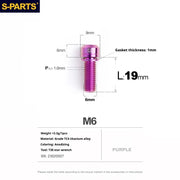 S-PARTS A2 M6 TC4 Titanium Bolts — 10–55mm — Multiple Colors — L19mm / Purple