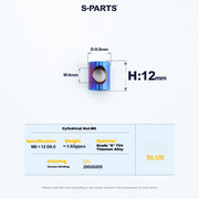 S-PARTS M6 Titanium Seatpost Step-Down Bolt & Nut Kit — 22 / 30 / 35 / 40mm — Blue / Cylindrical nut(M6 D9.5 H12)