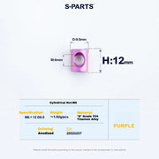 S-PARTS M6 Titanium Seatpost Step-Down Bolt & Nut Kit — 22 / 30 / 35 / 40mm — Purple / Cylindrical nut(M6 D9.5 H12)