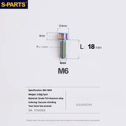 S-PARTS M6 Cylindrical Head Titanium Bolts — 10–25mm — M6×18mm / Rainbow