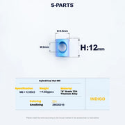 S-PARTS M6 Titanium Seatpost Step-Down Bolt & Nut Kit — 22 / 30 / 35 / 40mm — Indigo / Cylindrical nut(M6 D9.5 H12)