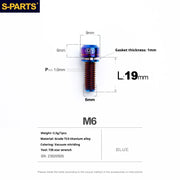 S-PARTS A2 M6 TC4 Titanium Bolts — 10–55mm — Multiple Colors — L19mm / Blue