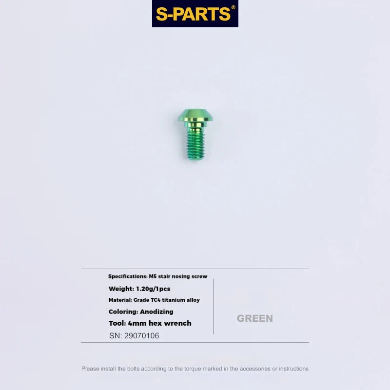 S-PARTS Titanium Cable Tension Bolts — M5/M6 — Derailleur & Brake — M5 Stepped Cable Tension Bolt / Green