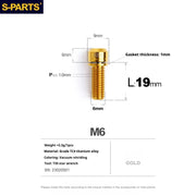 S-PARTS A2 M6 TC4 Titanium Bolts — 10–55mm — Multiple Colors — L19mm / Gold
