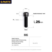 S-PARTS A2 M6 TC4 Titanium Bolts — 10–55mm — Multiple Colors — L25mm / Black