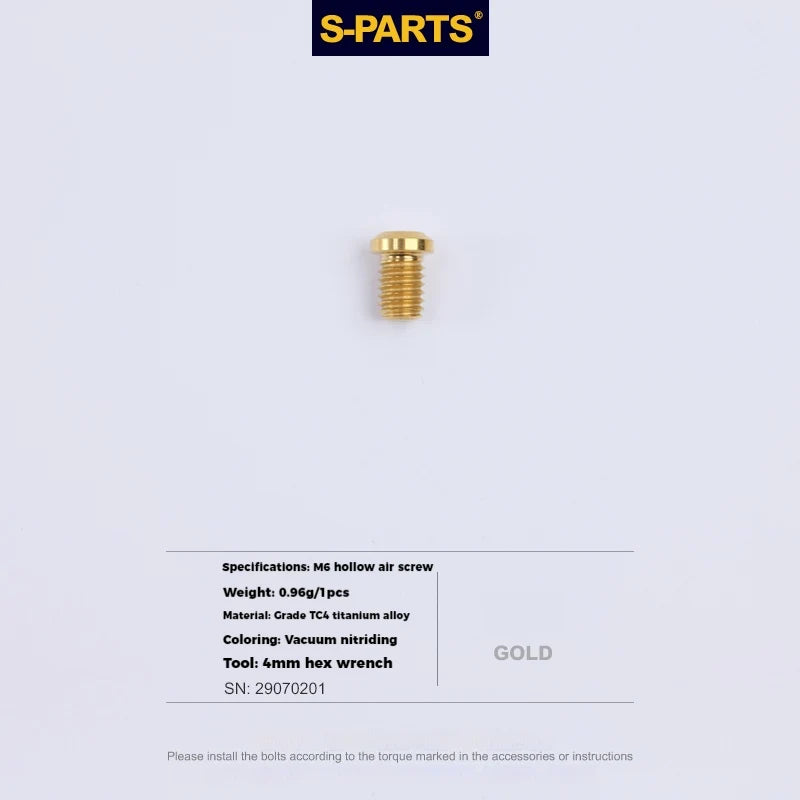 S-PARTS Titanium Cable Tension Bolts — M5/M6 — Derailleur & Brake — M6 Hollow Cable Tension Bolt / Gold