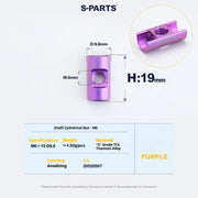S-PARTS M6 Titanium Seatpost Step-Down Bolt & Nut Kit — 22 / 30 / 35 / 40mm — Purple / (Half) Cylindrical Nut (M6 D9.8 H19)