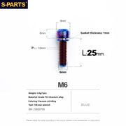 S-PARTS A2 M6 TC4 Titanium Bolts — 10–55mm — Multiple Colors — L25mm / Blue