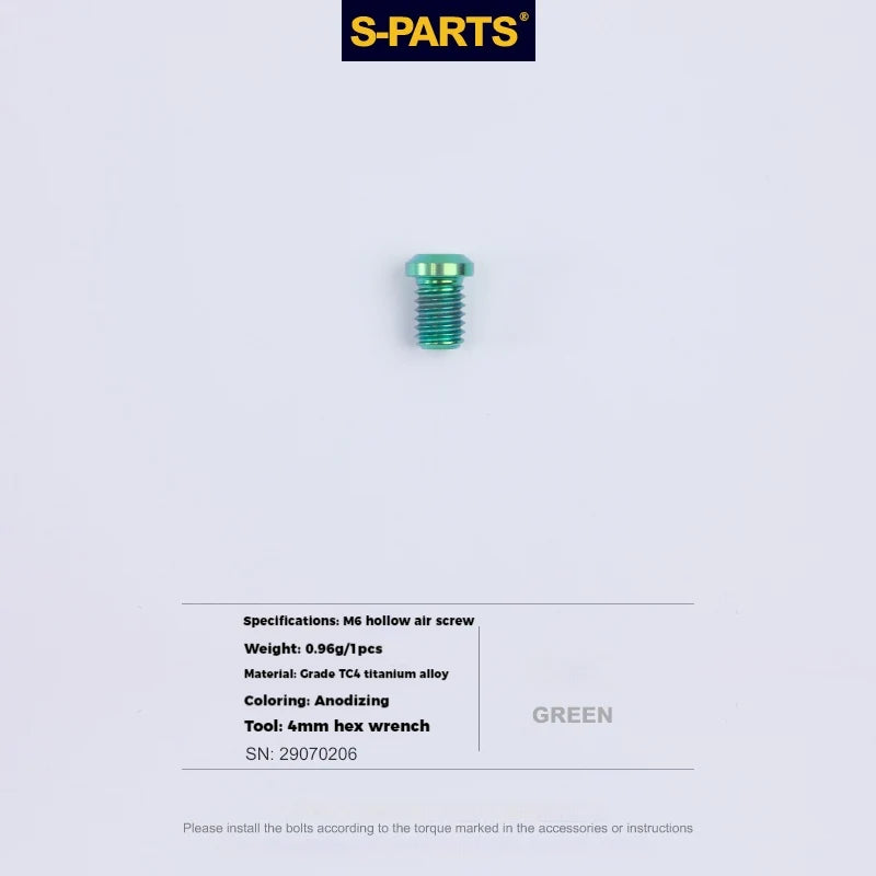 S-PARTS Titanium Cable Tension Bolts — M5/M6 — Derailleur & Brake — M6 Hollow Cable Tension Bolt / Green