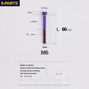 S-PARTS M6 Titanium Stem & Caliper Bolts — 30–70mm — 5mm Hex — L60mm / Blue