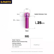 S-PARTS A2 M6 TC4 Titanium Bolts — 10–55mm — Multiple Colors — L25mm / Purple