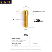 S-PARTS A2 M6 TC4 Titanium Bolts — 10–55mm — Multiple Colors — L30mm / Gold