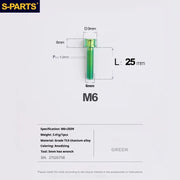 S-PARTS M6 Cylindrical Head Titanium Bolts — 10–25mm — M6×25mm / Green