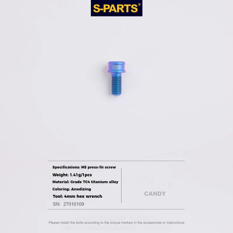 S-PARTS Titanium Cable Tension Bolts — M5/M6 — Derailleur & Brake — M5 Post Head Cable Tension Bolt / Candy
