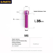 S-PARTS A2 M6 TC4 Titanium Bolts — 10–55mm — Multiple Colors — L35mm / Purple