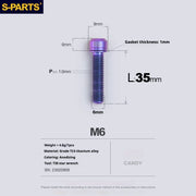 S-PARTS A2 M6 TC4 Titanium Bolts — 10–55mm — Multiple Colors — L35mm / Candy