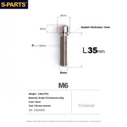 S-PARTS A2 M6 TC4 Titanium Bolts — 10–55mm — Multiple Colors — L35mm