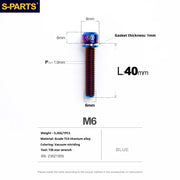 S-PARTS A2 M6 TC4 Titanium Bolts — 10–55mm — Multiple Colors — L40mm / Blue