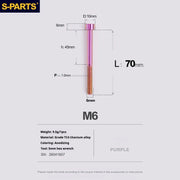 S-PARTS M6 Titanium Stem & Caliper Bolts — 30–70mm — 5mm Hex — L70mm / Purple