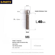 S-PARTS A2 M6 TC4 Titanium Bolts — 10–55mm — Multiple Colors — L40mm