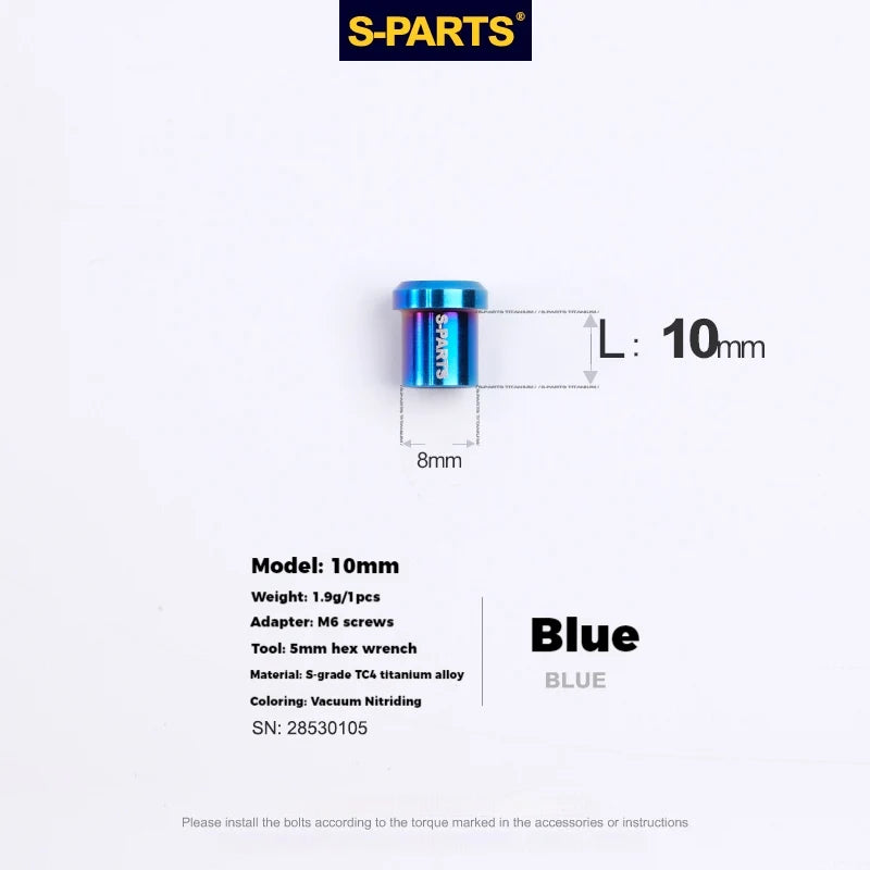 S-PARTS Titanium C-Clamp Fixing Nuts — 8–40mm — For M6 Bolts — 10mm / Blue