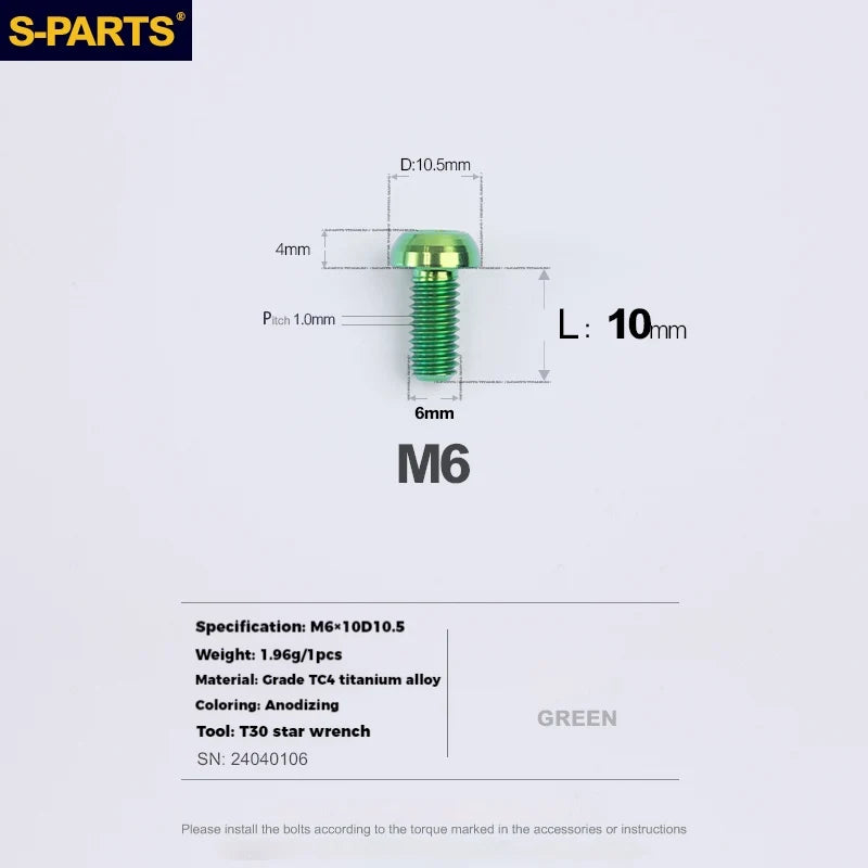 S-PARTS Titanium Cable Tension Bolts — M5/M6 — Derailleur & Brake — M6 Umbrella Head Cable Tension Bolt / Green