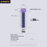 S-PARTS A2 M6 TC4 Titanium Bolts — 10–55mm — Multiple Colors — L55mm / Candy